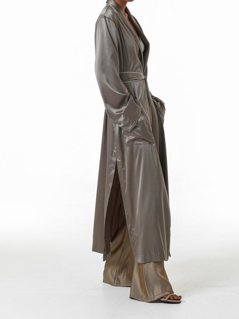CLASSIC TRIMMED DETAIL SATIN ROBE COAT
