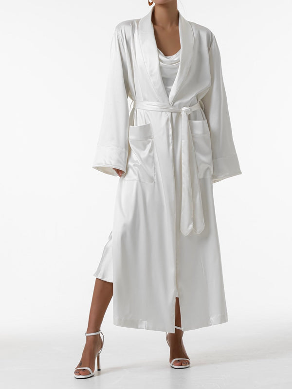 CLASSIC TRIMMED DETAIL SATIN ROBE COAT