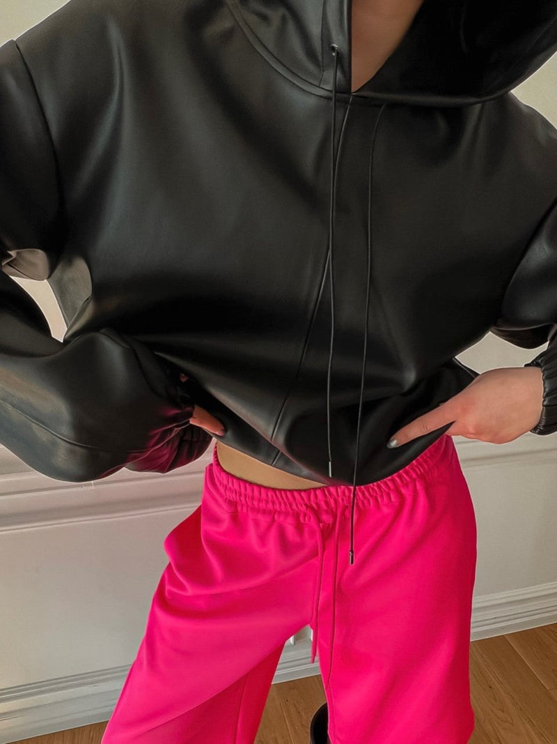 CLASSIC VEGAN LEATHER HOODIE