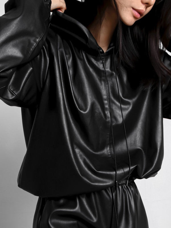 CLASSIC VEGAN LEATHER HOODIE