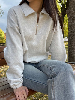 COLLAR ZIPPED BANDED SWEATSHIRT