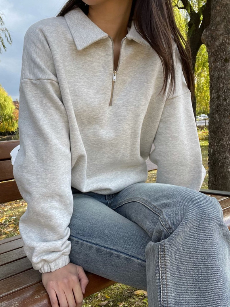 COLLAR ZIPPED BANDED SWEATSHIRT