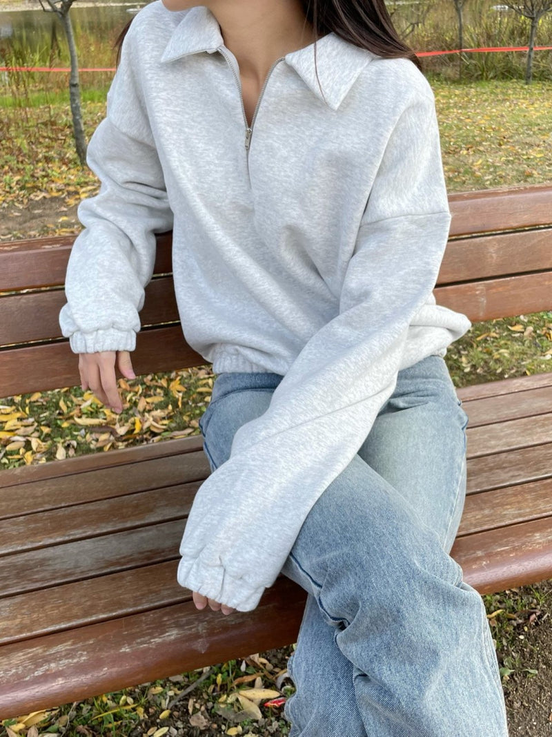 COLLAR ZIPPED BANDED SWEATSHIRT