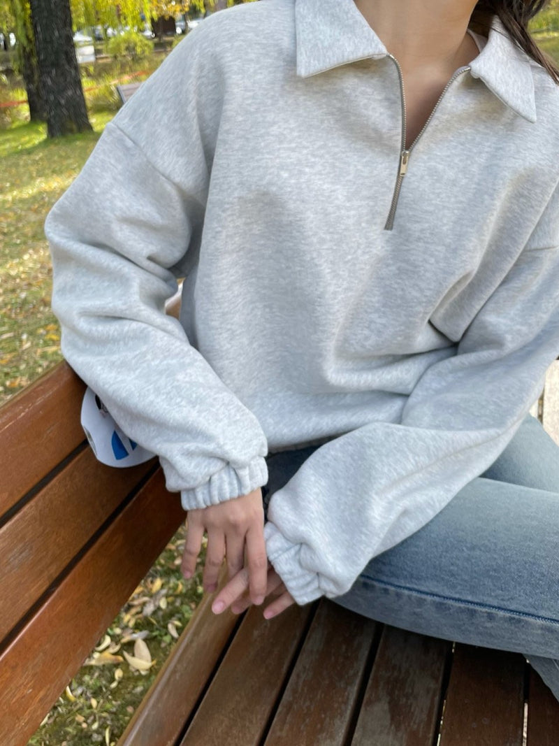 COLLAR ZIPPED BANDED SWEATSHIRT