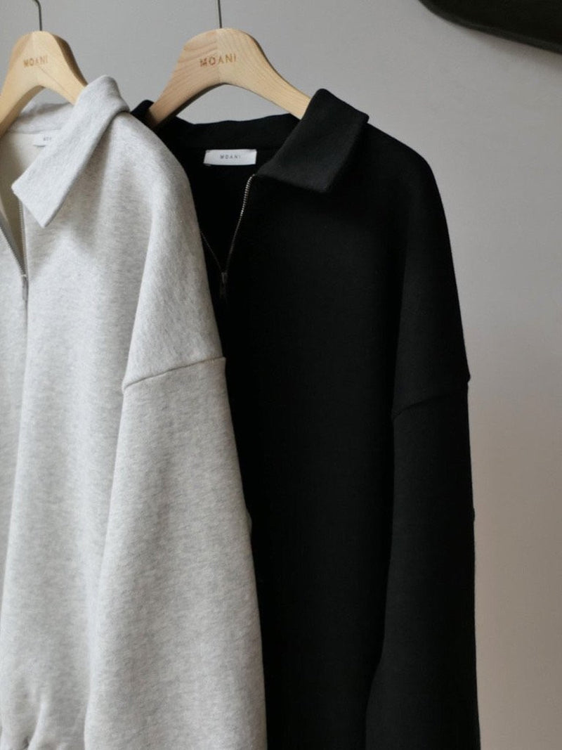 COLLAR ZIPPED BANDED SWEATSHIRT