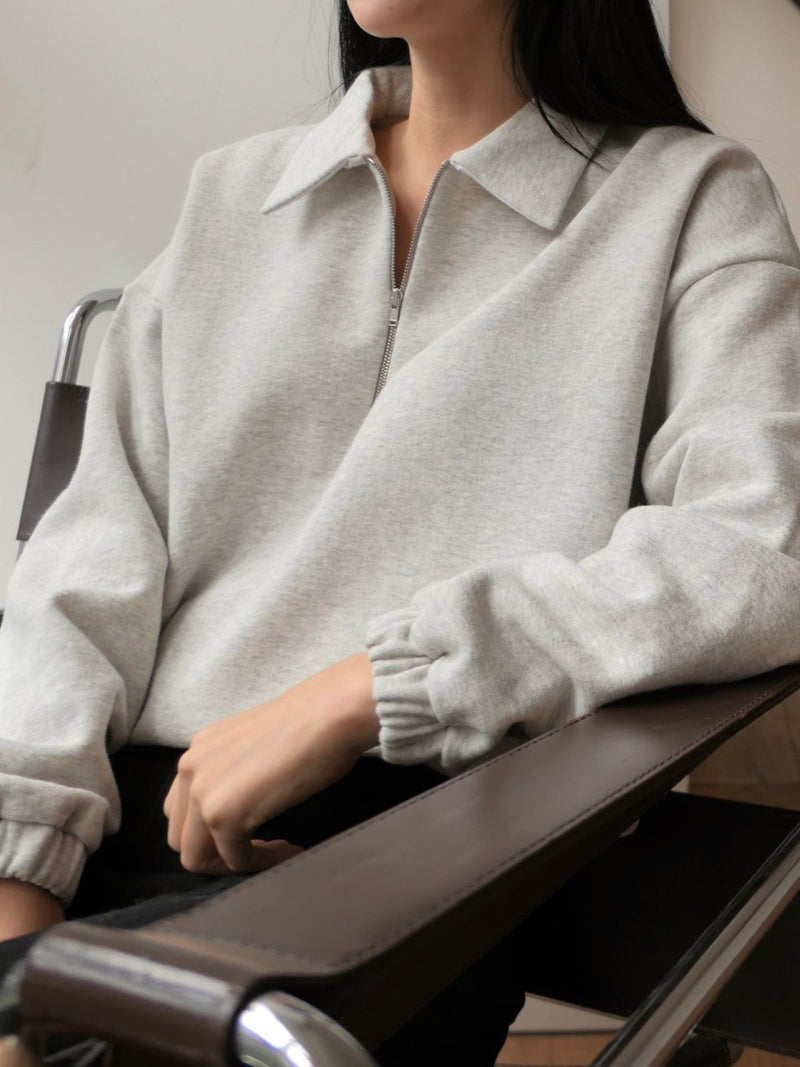COLLAR ZIPPED BANDED SWEATSHIRT