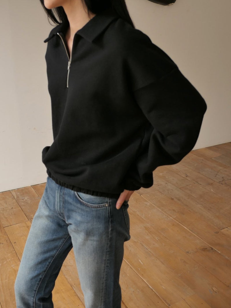 COLLAR ZIPPED BANDED SWEATSHIRT