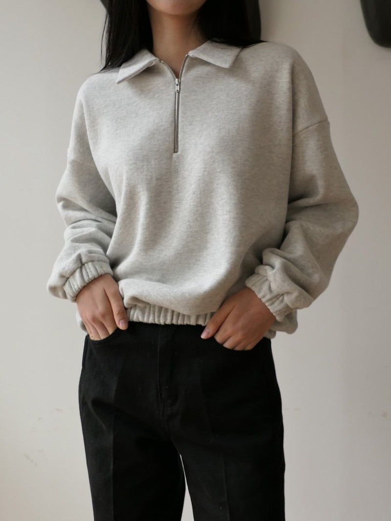 COLLAR ZIPPED BANDED SWEATSHIRT