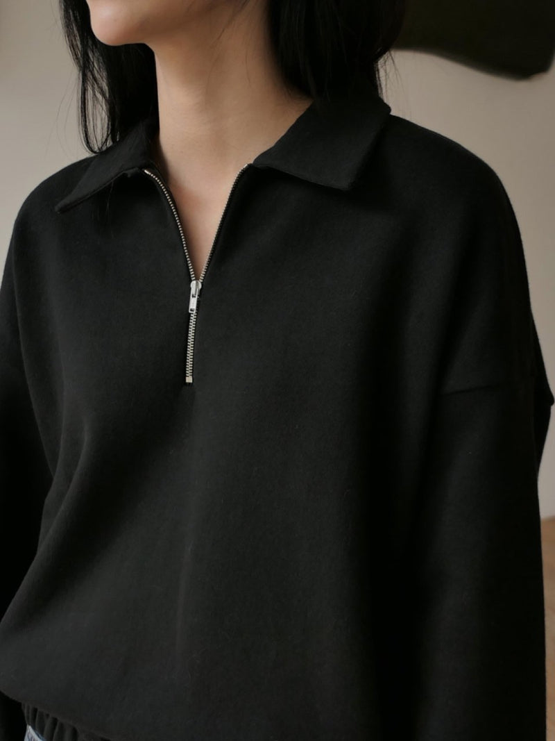 COLLAR ZIPPED BANDED SWEATSHIRT