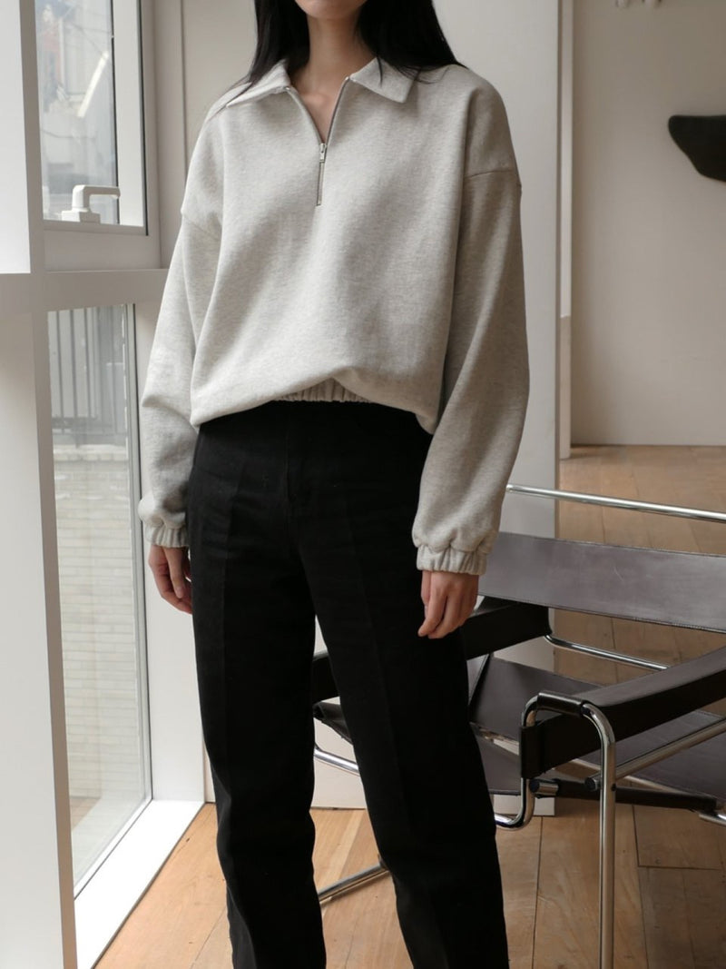 COLLAR ZIPPED BANDED SWEATSHIRT