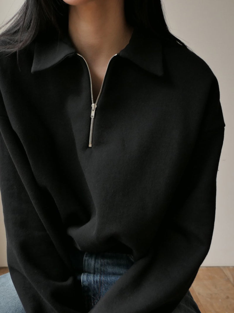 COLLAR ZIPPED BANDED SWEATSHIRT