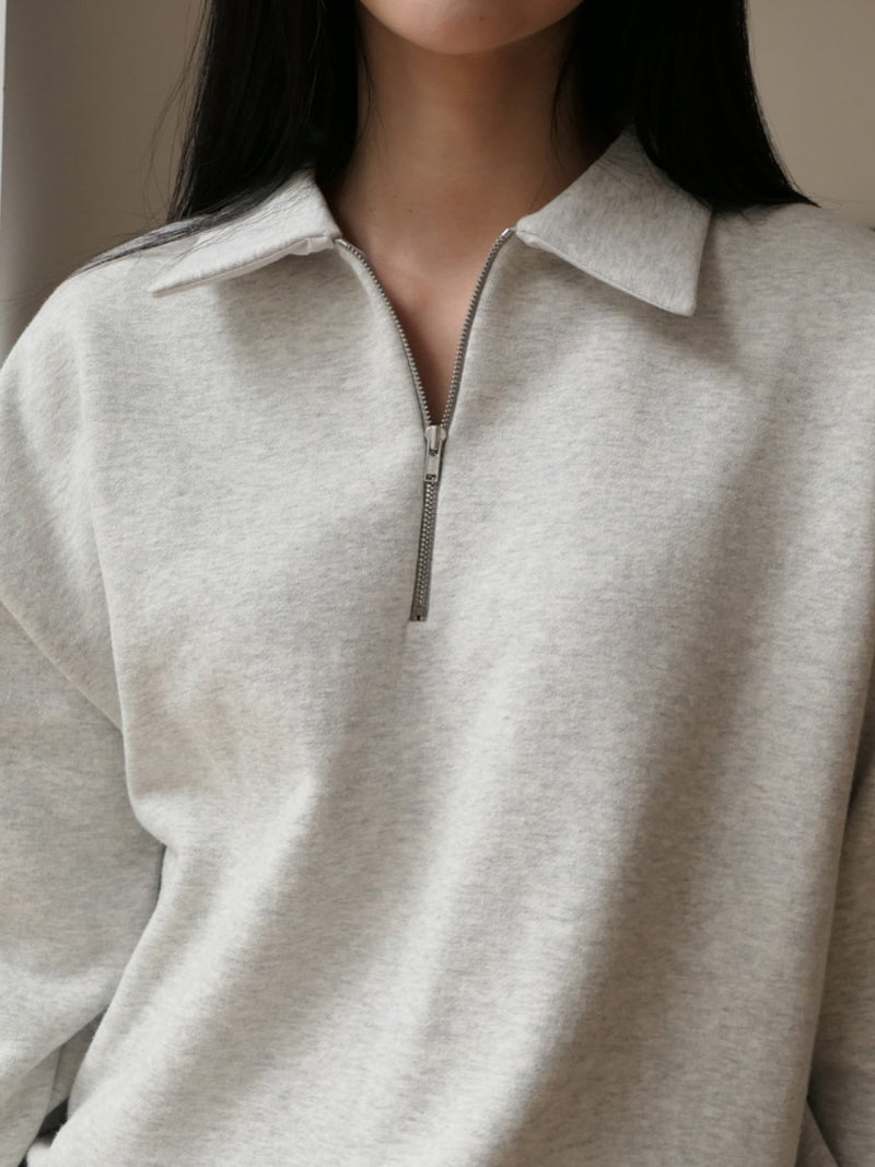 COLLAR ZIPPED BANDED SWEATSHIRT