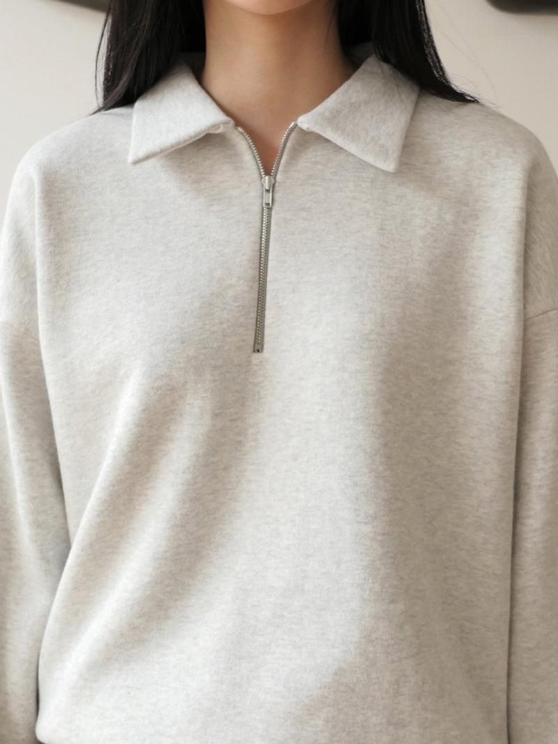 COLLAR ZIPPED BANDED SWEATSHIRT