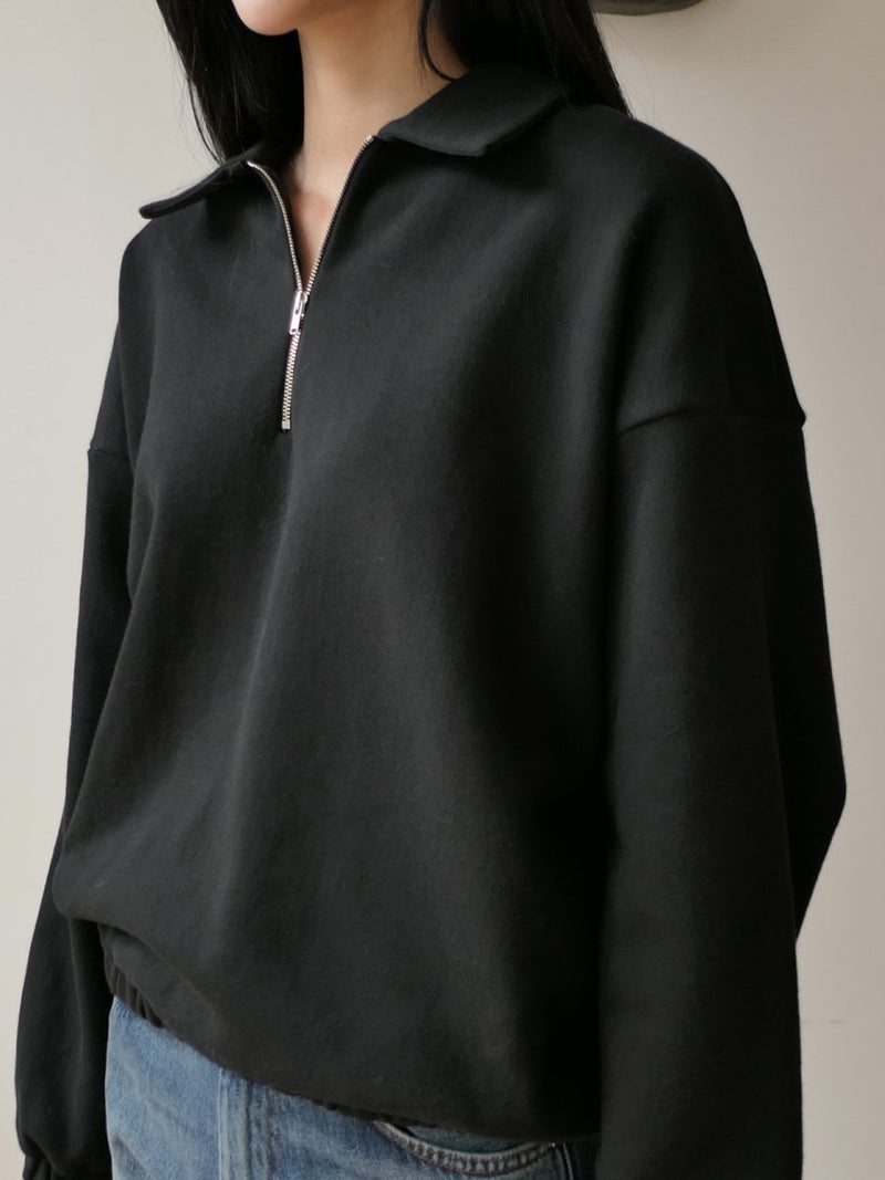 COLLAR ZIPPED BANDED SWEATSHIRT