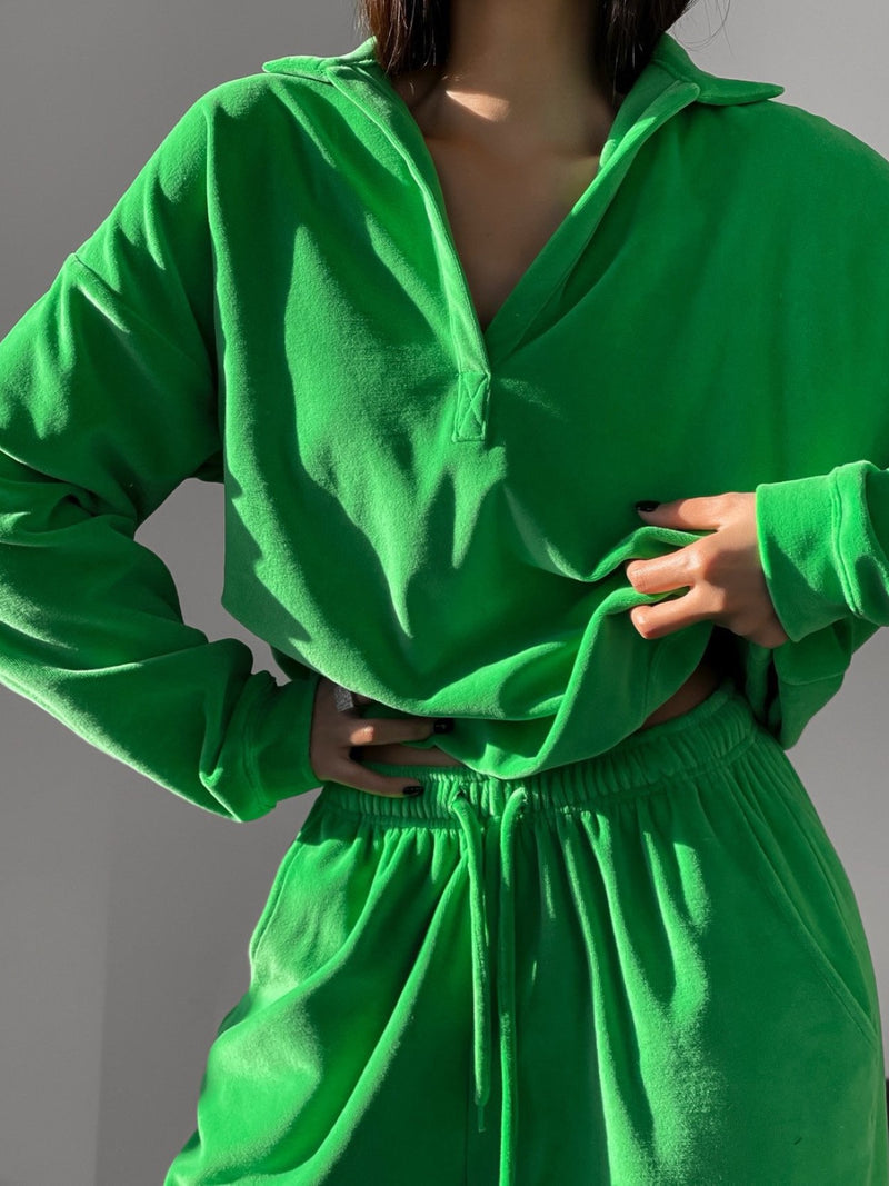 COLLARED VELOUR SWEATSHIRT