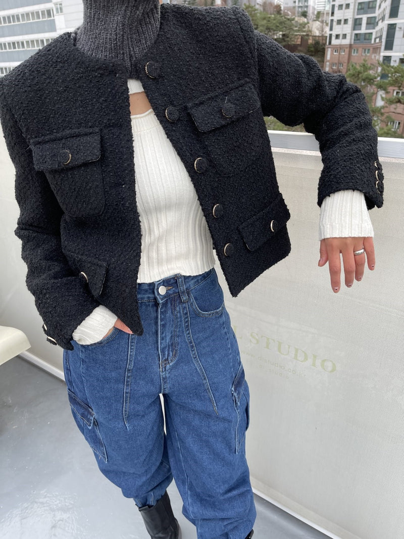 COLLARLESS TWEED JACKET