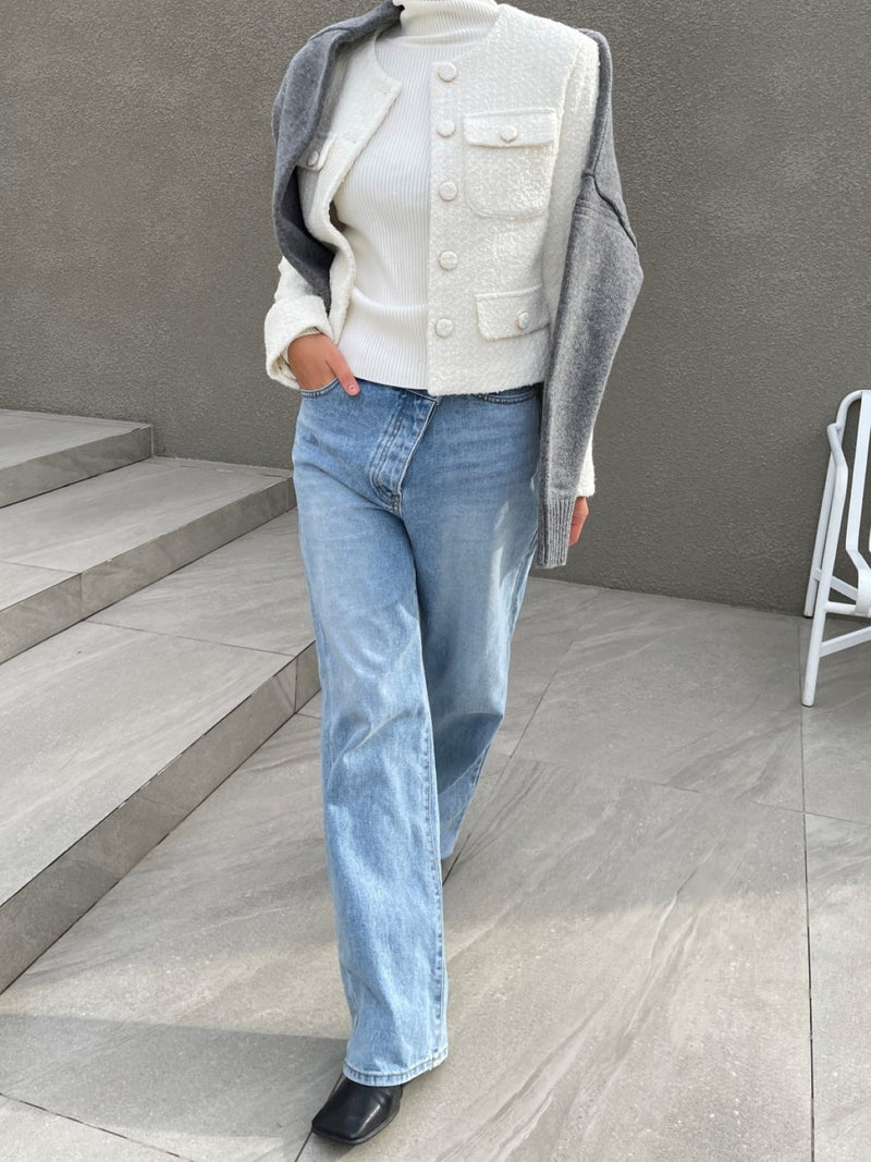 COLLARLESS TWEED JACKET
