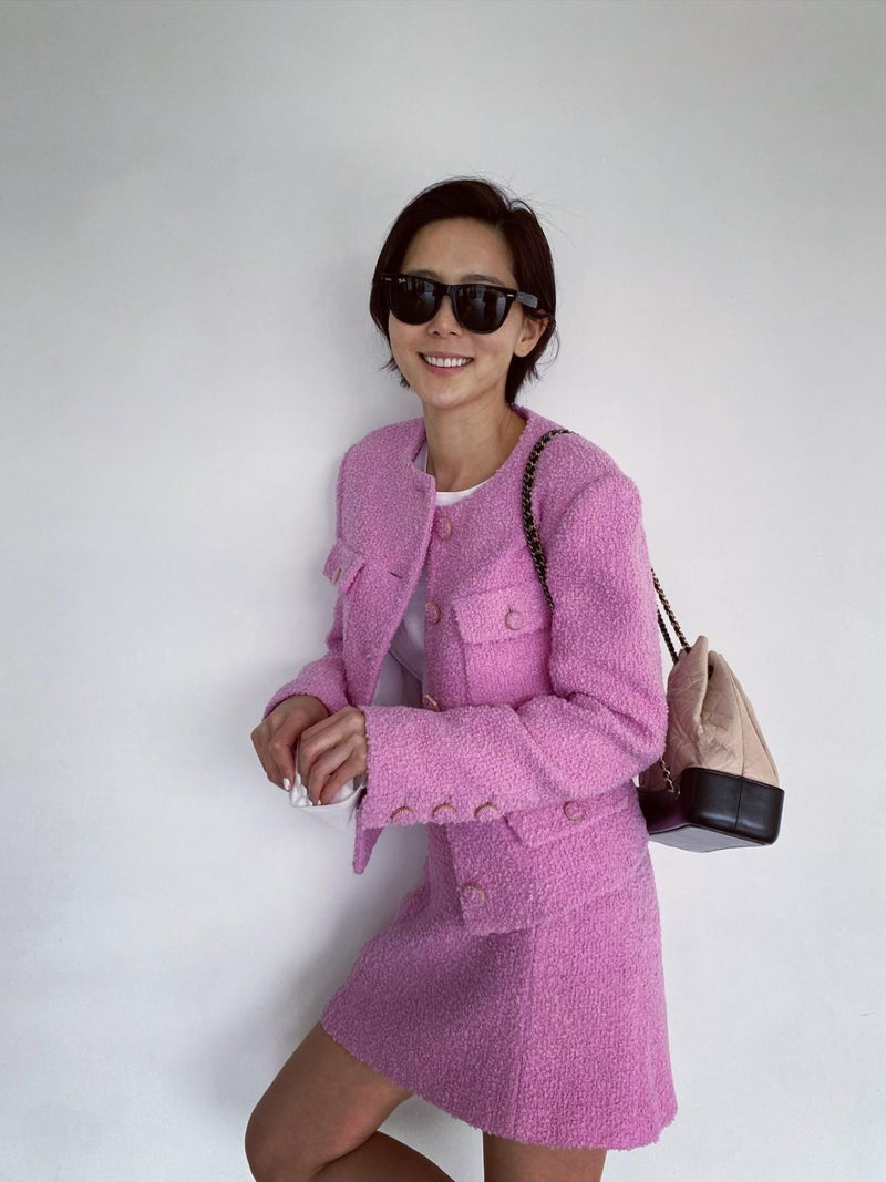 COLLARLESS TWEED JACKET
