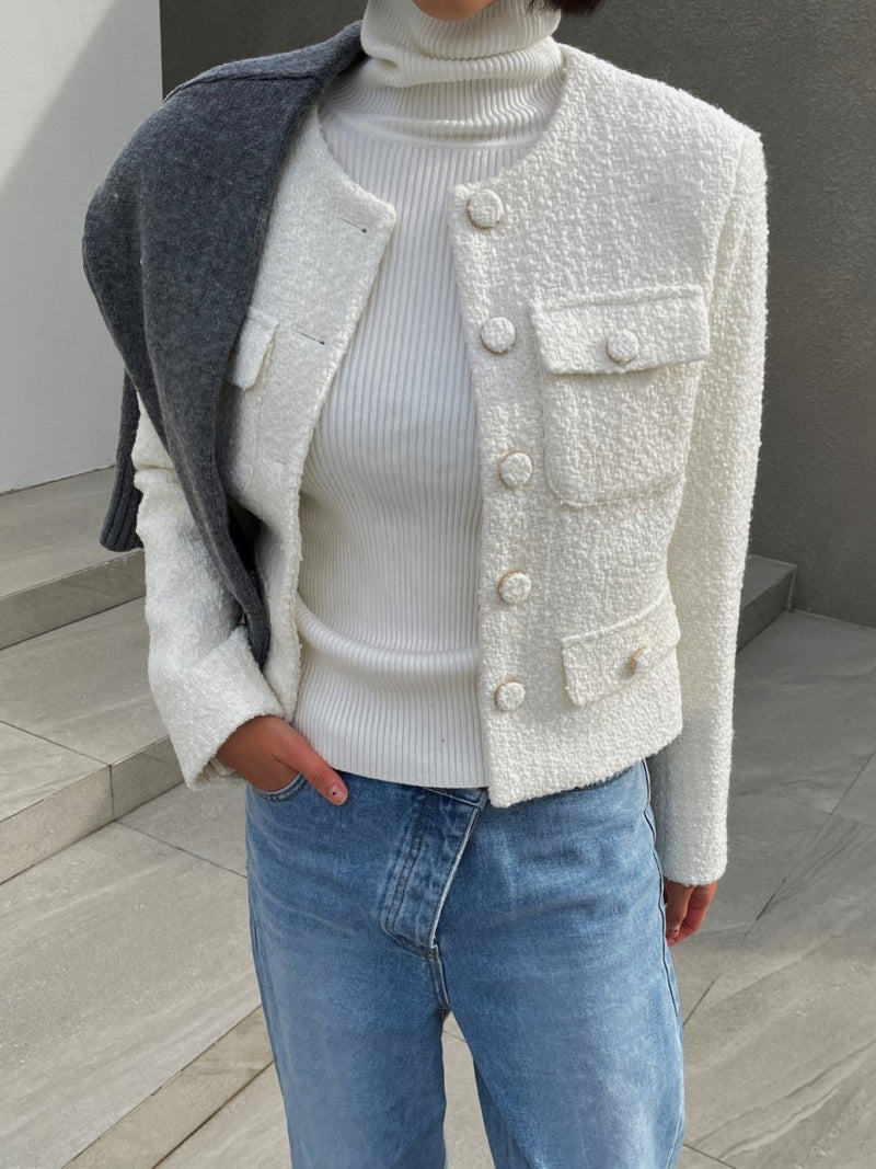 COLLARLESS TWEED JACKET