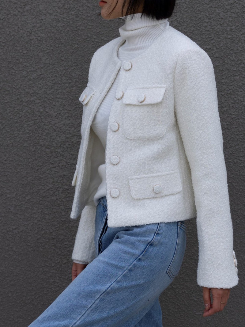 COLLARLESS TWEED JACKET