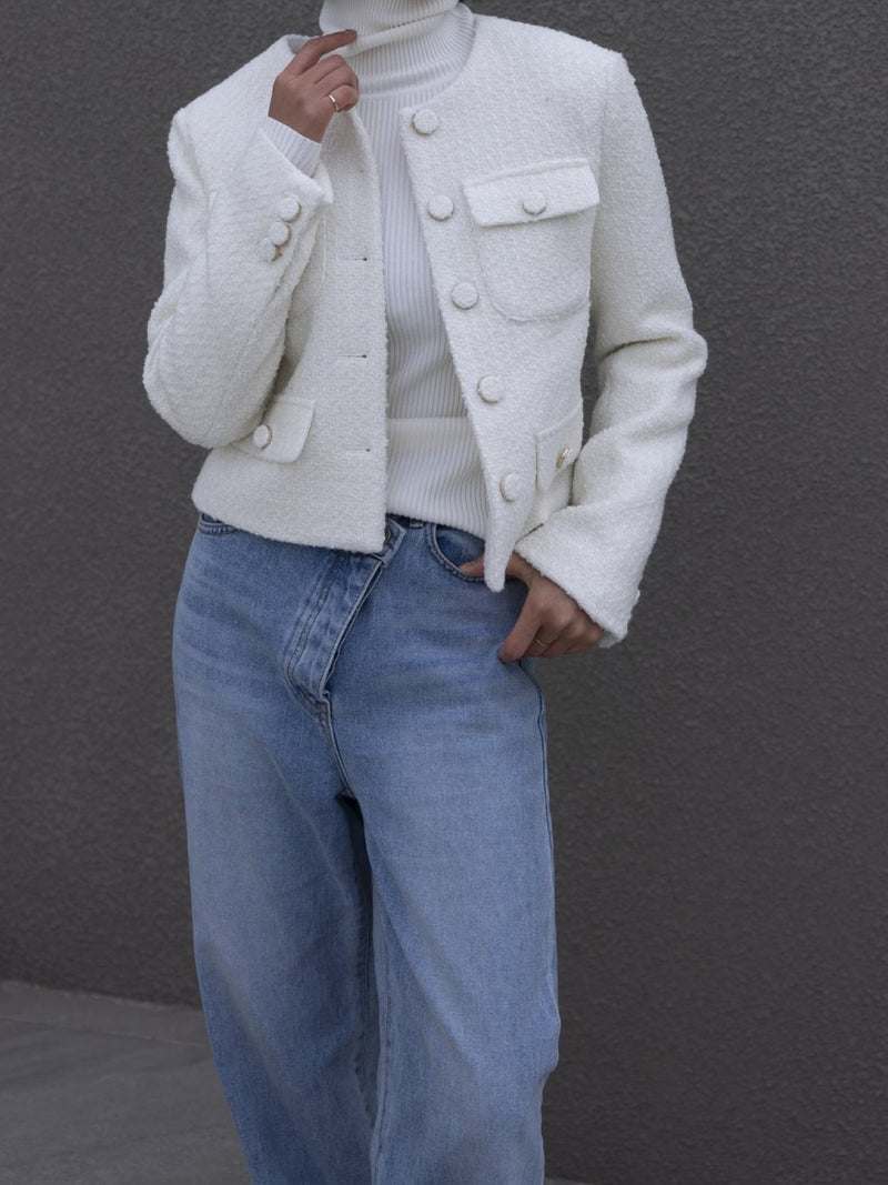 COLLARLESS TWEED JACKET