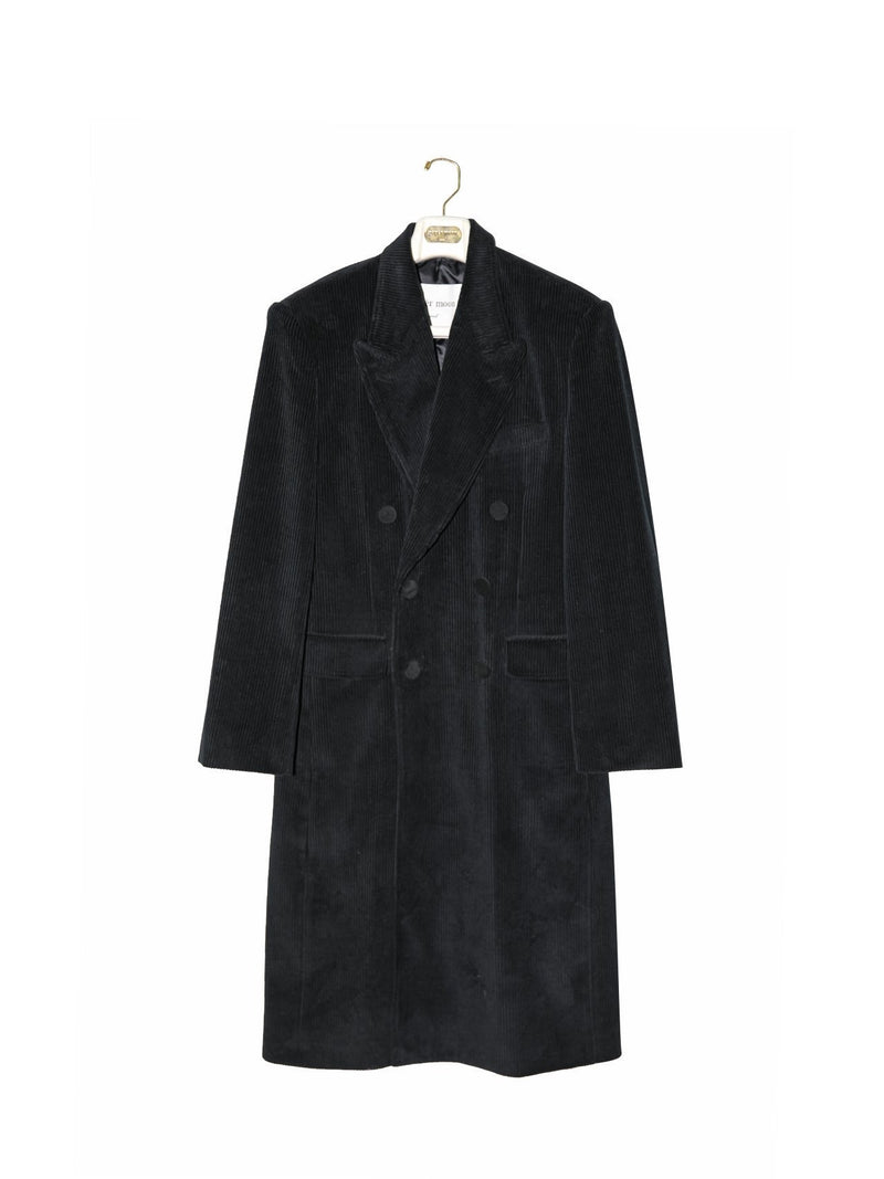 CORDUROY PEAKED LAPEL DOUBLE BREASTED COAT