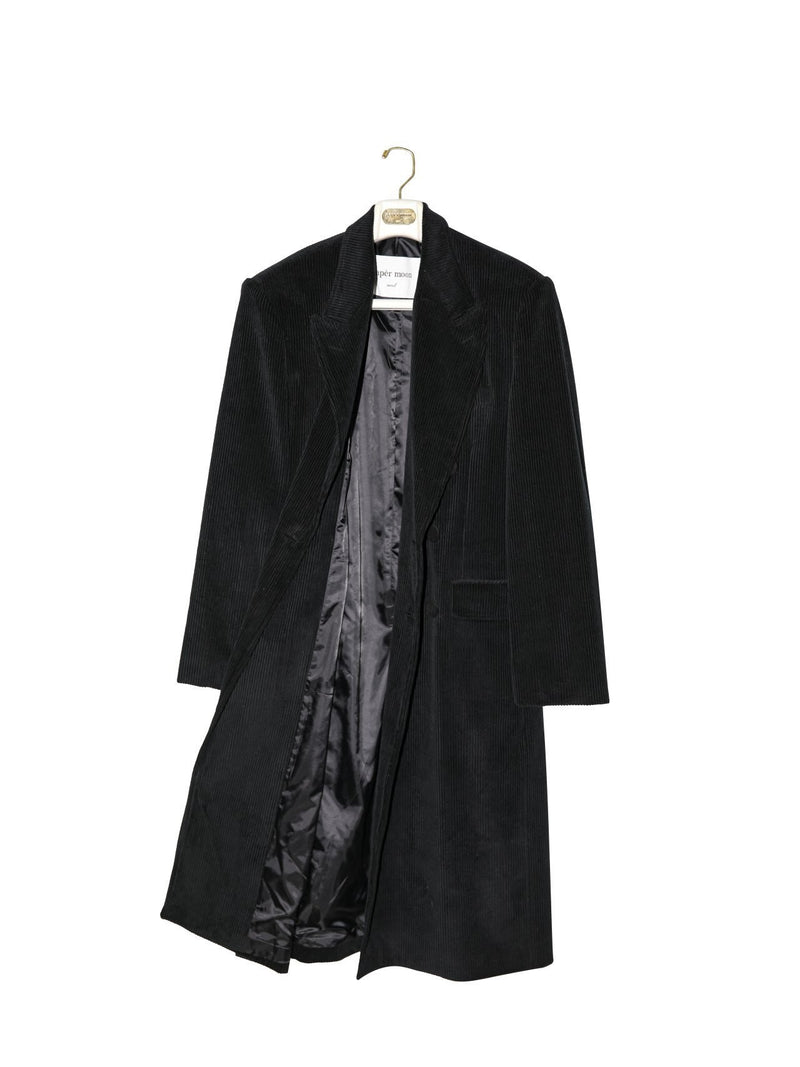 CORDUROY PEAKED LAPEL DOUBLE BREASTED COAT