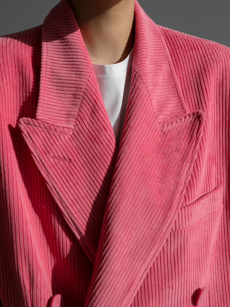 CORDUROY PEAKED LAPEL DOUBLE BREASTED COAT