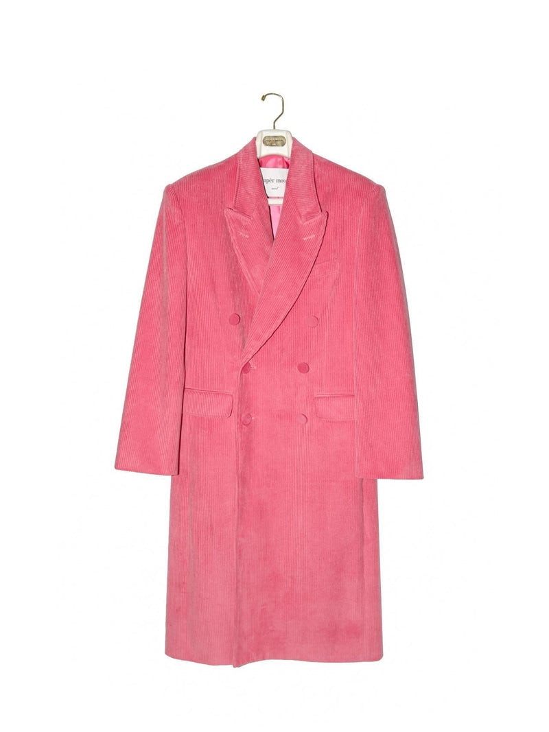 CORDUROY PEAKED LAPEL DOUBLE BREASTED COAT