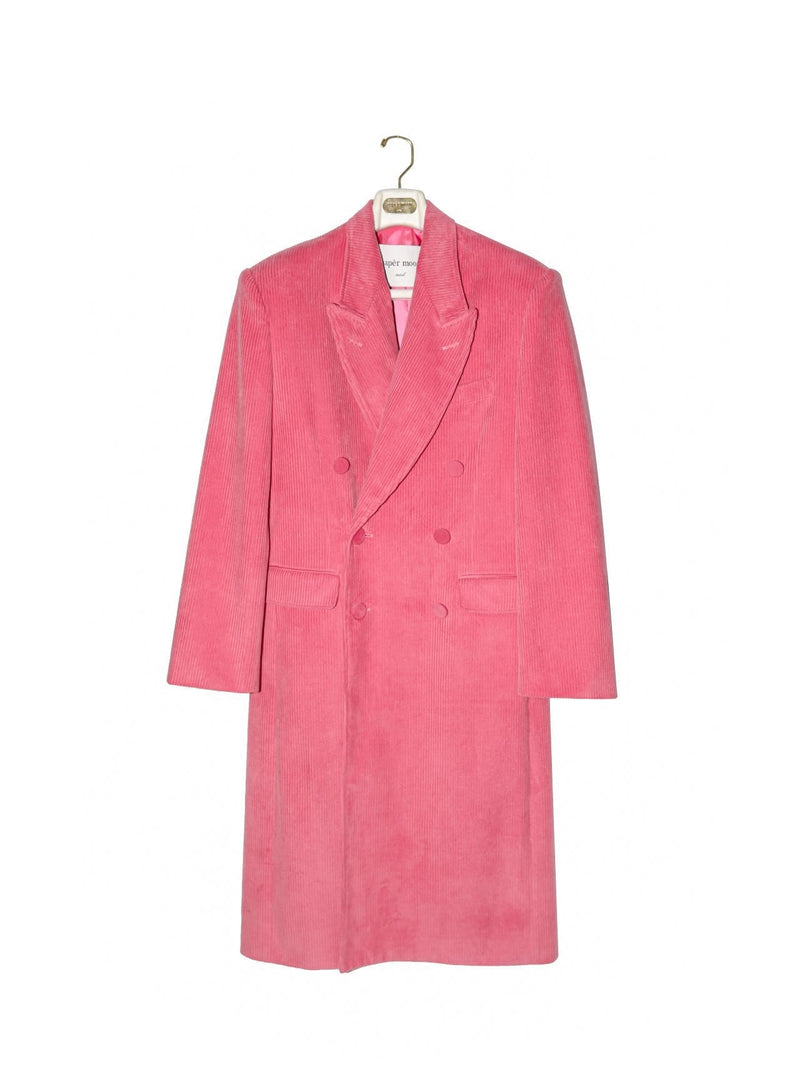 CORDUROY PEAKED LAPEL DOUBLE BREASTED COAT