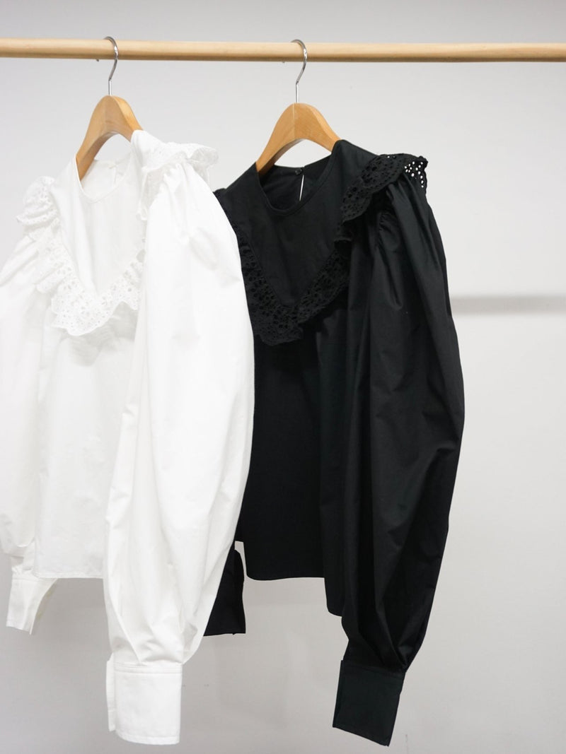 COTTON BLOUSE WITH RUFFLED LACE