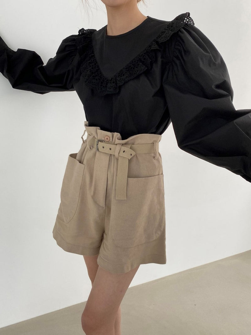 COTTON BLOUSE WITH RUFFLED LACE