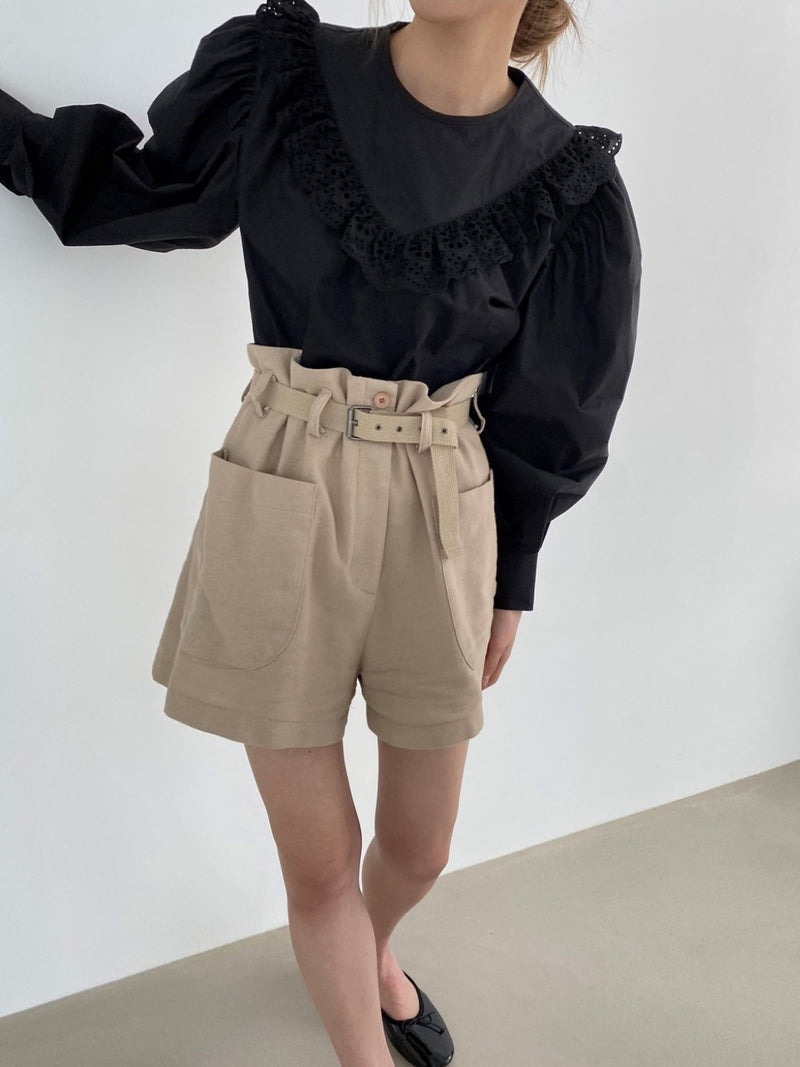 COTTON BLOUSE WITH RUFFLED LACE