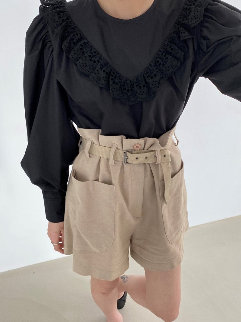 COTTON BLOUSE WITH RUFFLED LACE