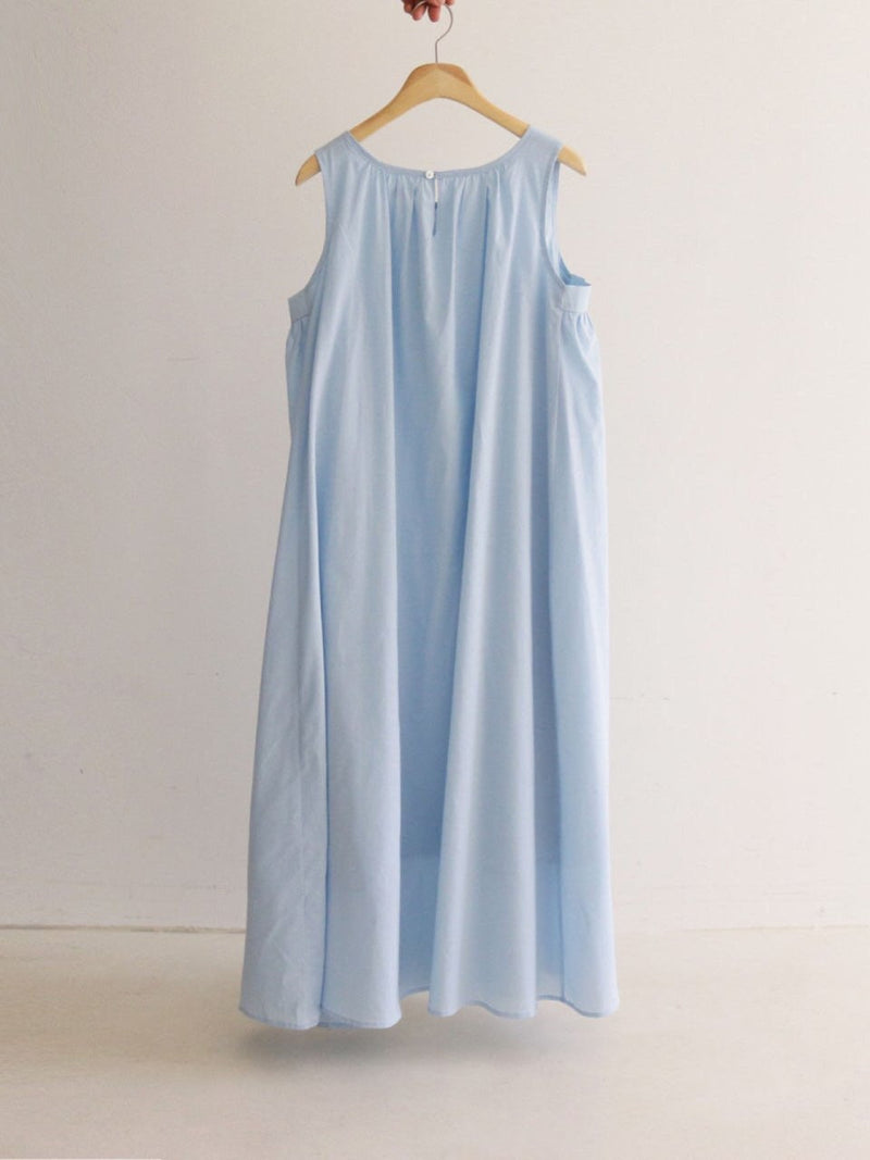 COTTON SHIRRING SLEEVELESS MAXI DRESS