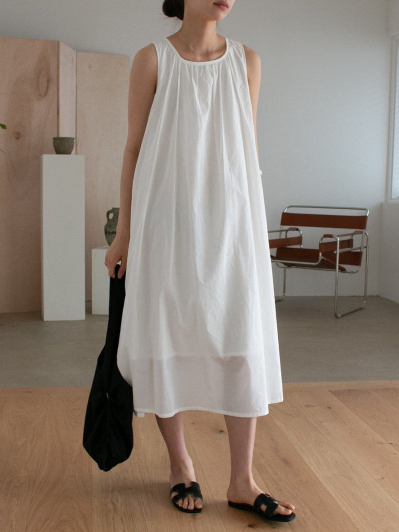 COTTON SHIRRING SLEEVELESS MAXI DRESS