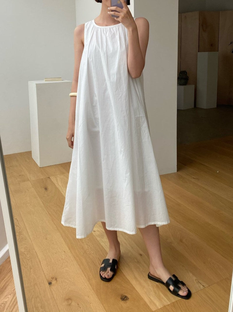 COTTON SHIRRING SLEEVELESS MAXI DRESS