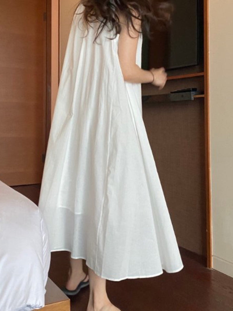 COTTON SHIRRING SLEEVELESS MAXI DRESS