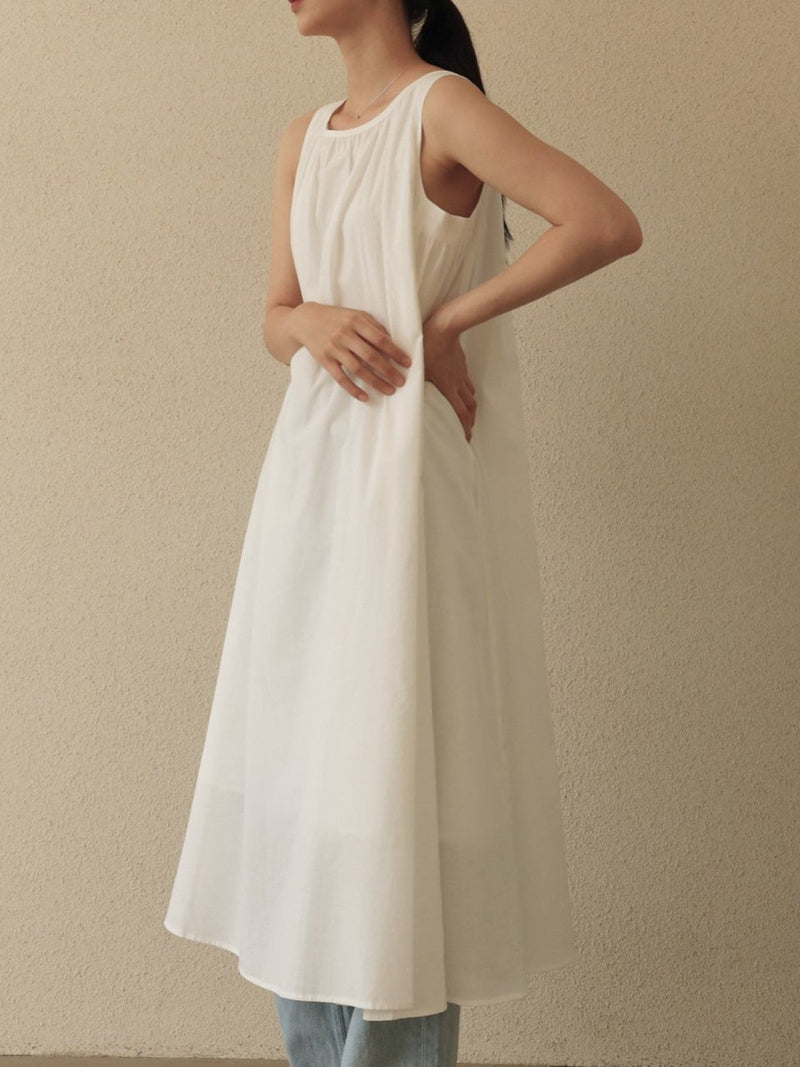 COTTON SHIRRING SLEEVELESS MAXI DRESS