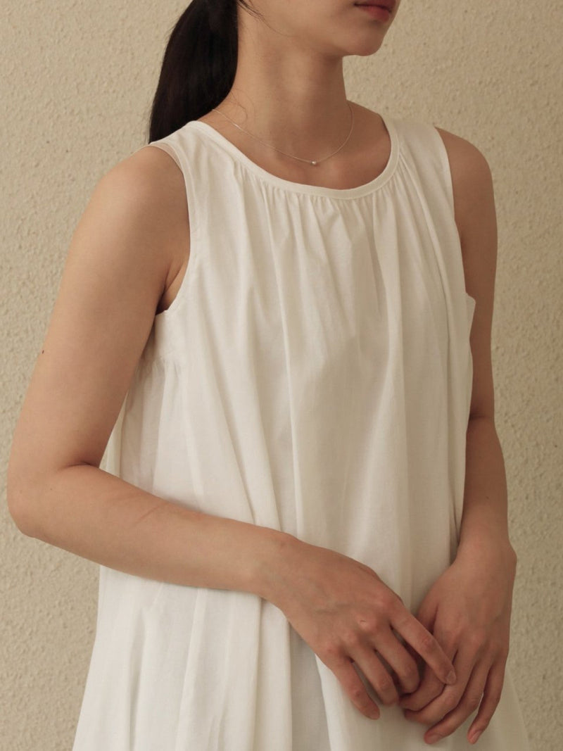 COTTON SHIRRING SLEEVELESS MAXI DRESS