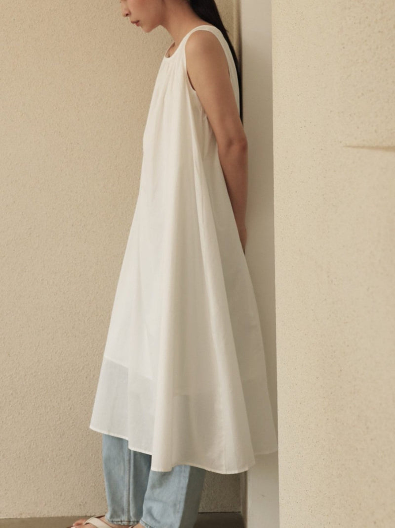 COTTON SHIRRING SLEEVELESS MAXI DRESS