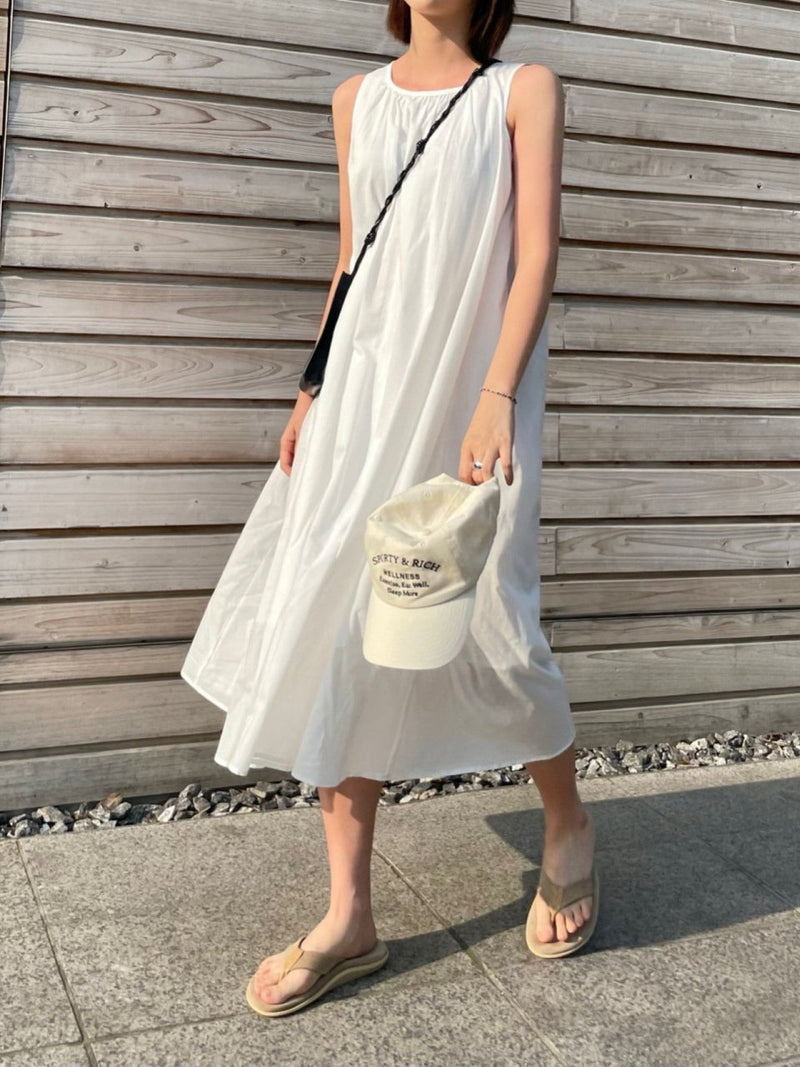 COTTON SHIRRING SLEEVELESS MAXI DRESS