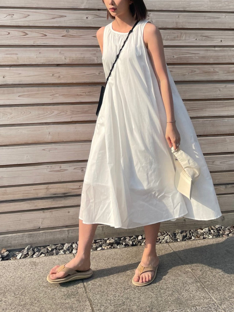 COTTON SHIRRING SLEEVELESS MAXI DRESS