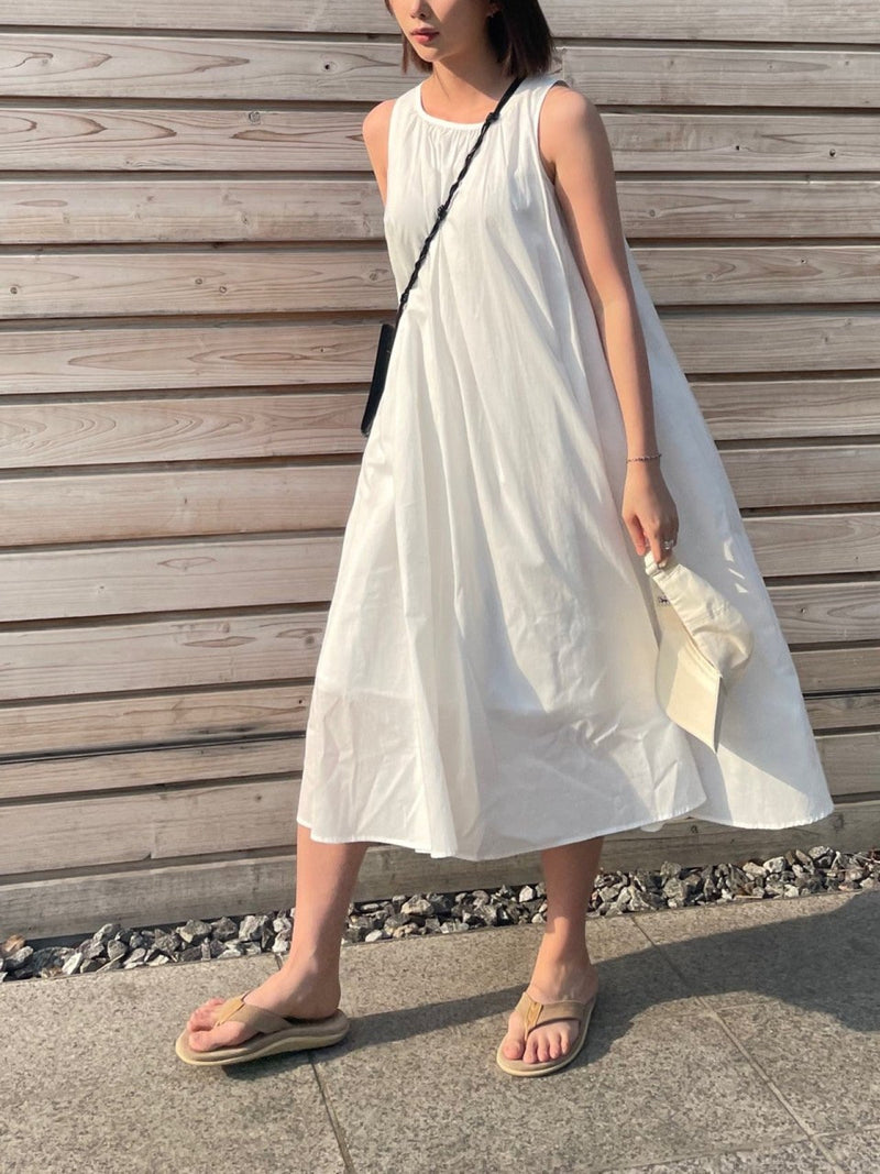 COTTON SHIRRING SLEEVELESS MAXI DRESS