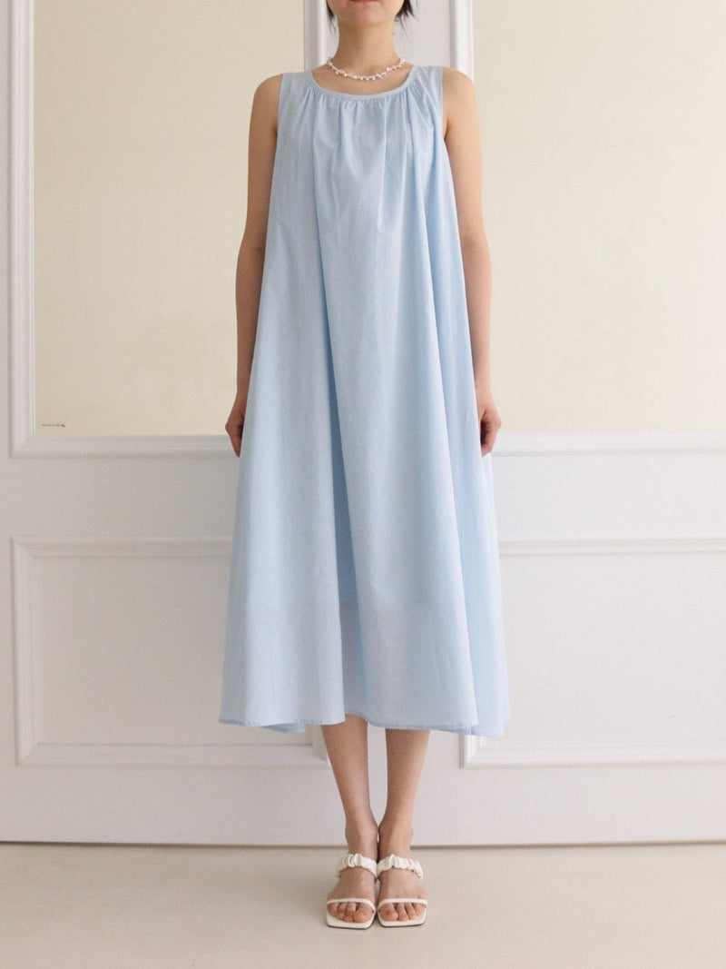 COTTON SHIRRING SLEEVELESS MAXI DRESS