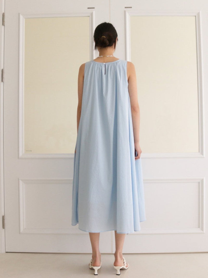 COTTON SHIRRING SLEEVELESS MAXI DRESS