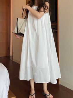 COTTON SHIRRING SLEEVELESS MAXI DRESS