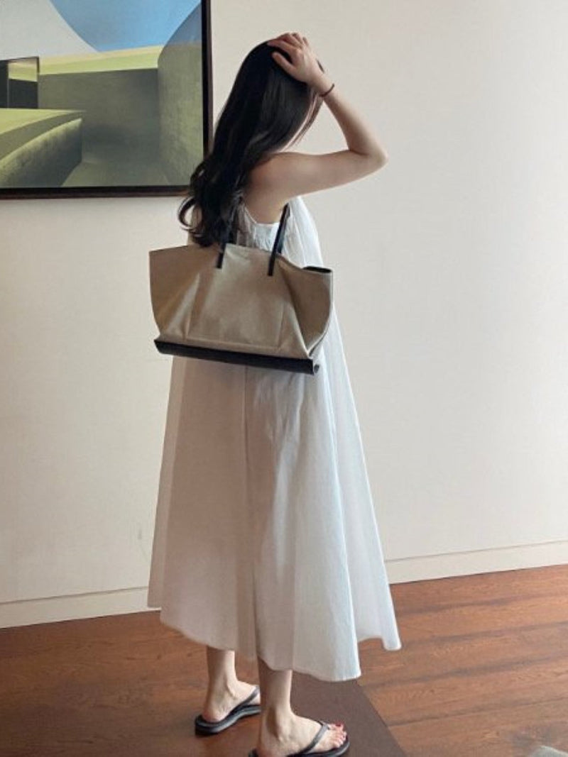 COTTON SHIRRING SLEEVELESS MAXI DRESS