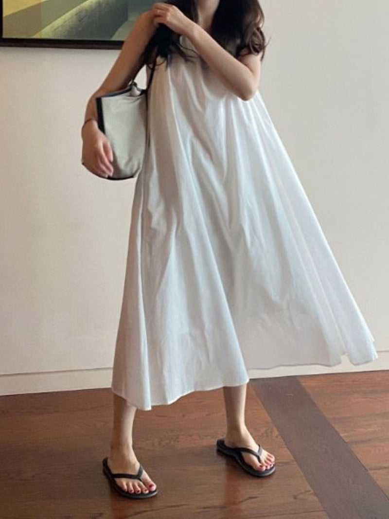 COTTON SHIRRING SLEEVELESS MAXI DRESS