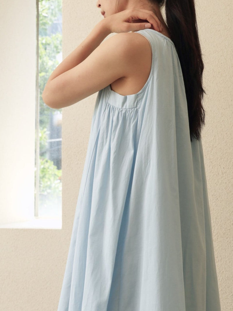 COTTON SHIRRING SLEEVELESS MAXI DRESS